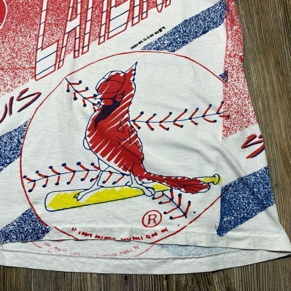 AOP MLB St. Louis Cardinals Baseball All Over Print Vintage T-Shirt Size XL 90’s - Picture 9 of 13